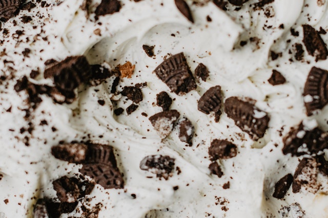 closeup of milk and cookies icecream